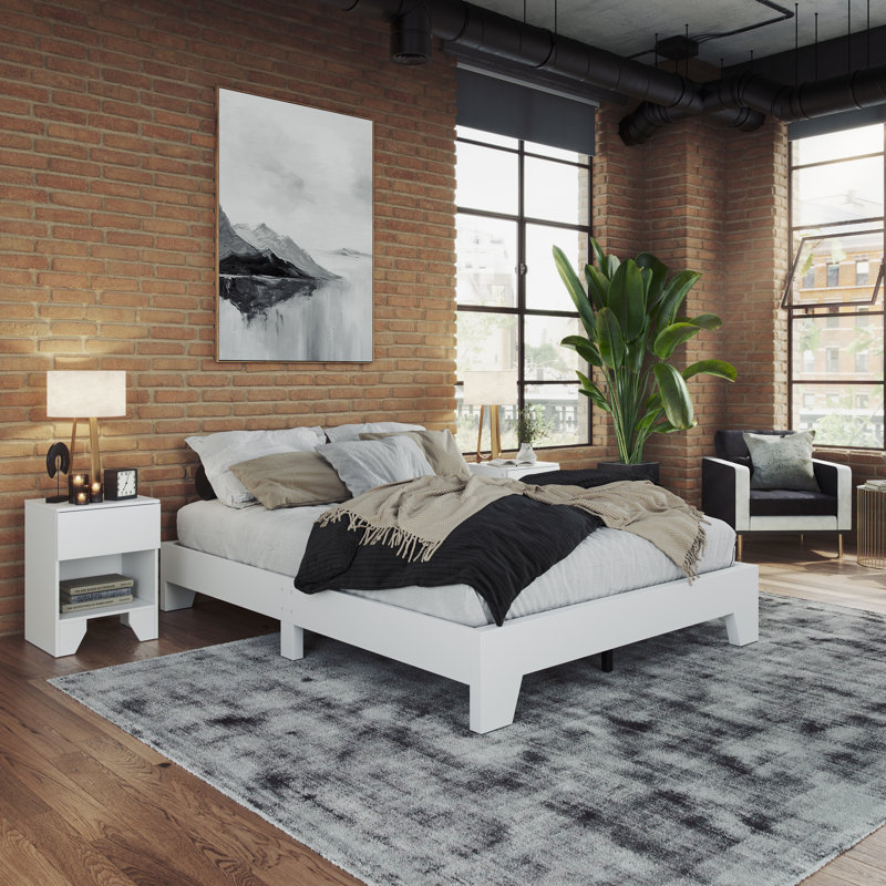 Boyd Sleep Lugano Wood Platform Bed Frame Modern No Headboard Design Easy Assembly White Twin